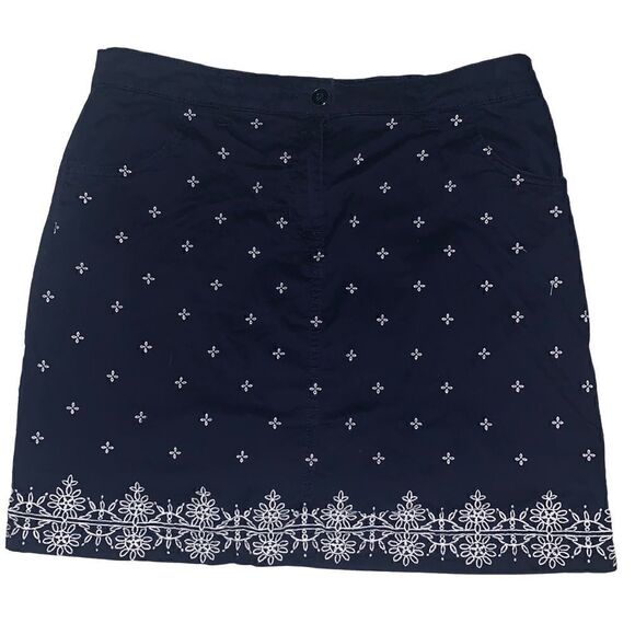 KAREN SCOTT navy white embroidered skirt 8 - Picture 1 of 6